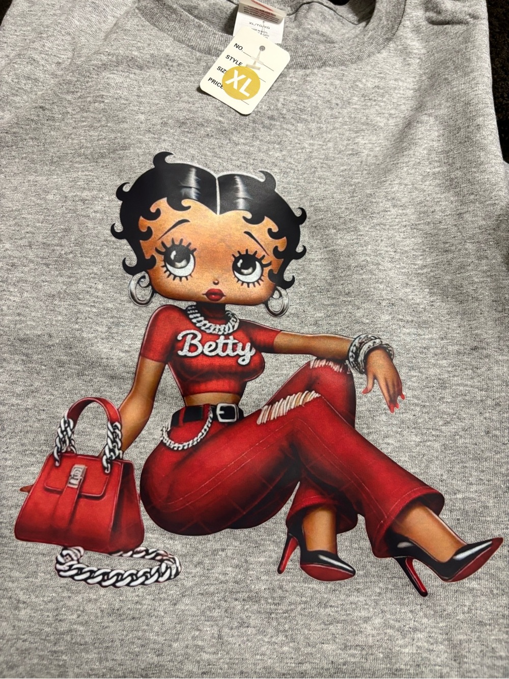 NEW Betty Graphic Tee - Gray with Red Print - XL